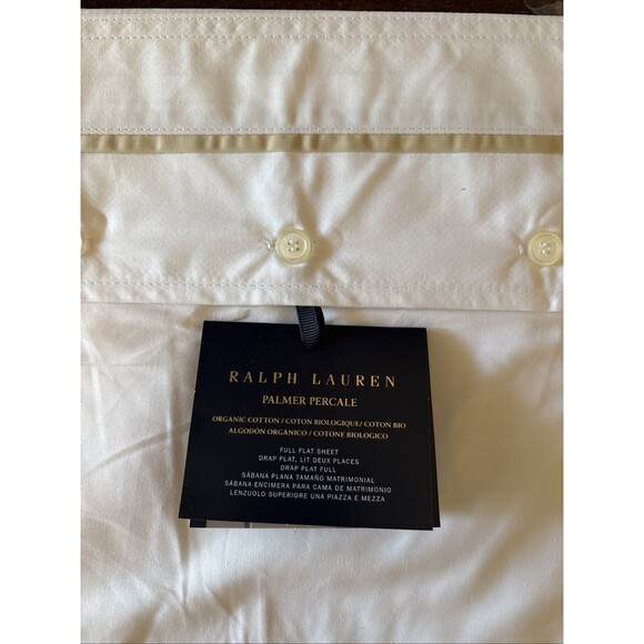 Ralph Lauren Organic Cotton Percale Palmer Full Flat Sheet $150 White/Sand Dune - Picture 7 of 7